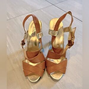 Michael Kors Tan and Gold Strappy Sandals